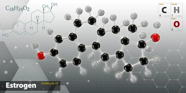 Ілюстрація молекули естрогену ізольований темний фон — стокове фото