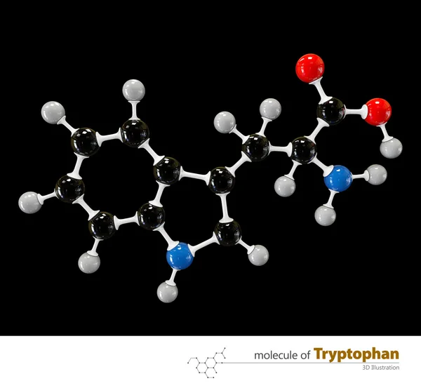 Ilustrație de triptofan Molecule izolate backgroun negru — Fotografie, imagine de stoc