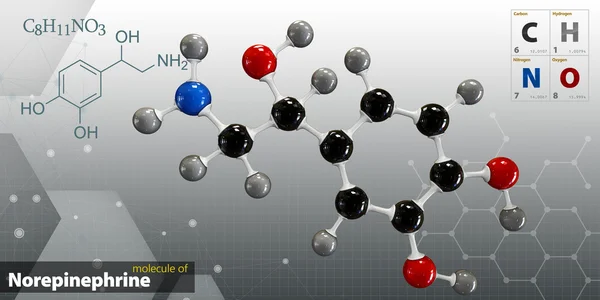 Ilustrace izolované molekuly norepinefrin šedým pozadím — Stock fotografie