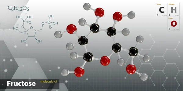 Ilustrace molekulu fruktózy, samostatný šedé pozadí — Stock fotografie