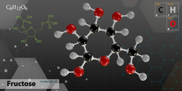 Illustratie van Fructose molecuul geïsoleerd donkere achtergrond — Stockfoto
