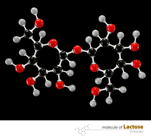 乳糖分子の分離された黒い背景のイラスト — ストック写真