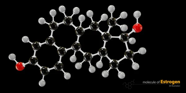 Ilustração de Estrogênio Molécula isolado fundo preto — Fotografia de Stock