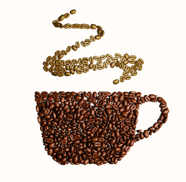 Illustration of Cup with coffee beans on red background — Stock Photo, Image