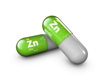 Çinko madeni Illustration. Parlak damla hap kapsül ve vitamin kompleksi. Sağlıklı yaşam tıbbi besin takviyesi.