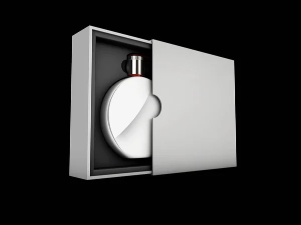 Svart och silver parfymflaska på vit bakgrund. Mockup — Stockfoto