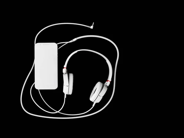 Siyah arka plan üzerine en iyi görünümü telefon ve kulaklık 3D çizimi — Stok fotoğraf