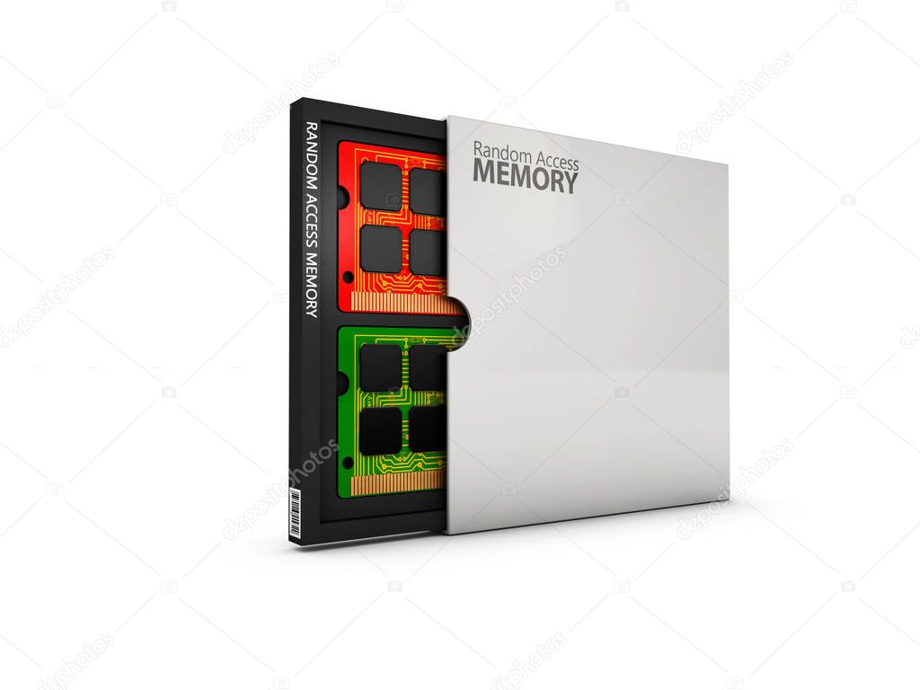 illustration of box with Computer Random Access Memory RAM chips.