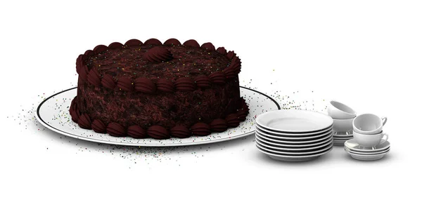 पांढरा पार्श्वभूमीवर चॉकलेट वाढदिवस केकचे उदाहरण — स्टॉक फोटो, इमेज