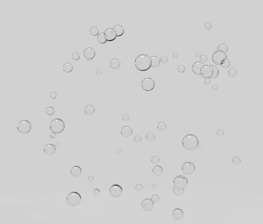su kabarcıkları gri arka plan üzerinde gösterimi