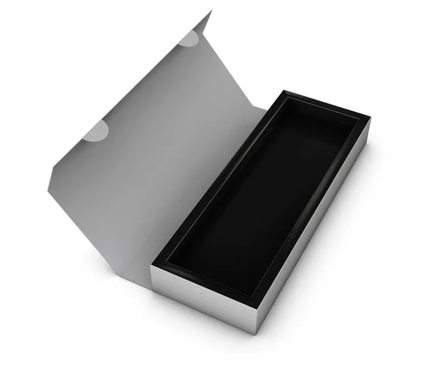 Ilustração da caixa de presente preta aberta isolada em branco — Fotografia de Stock