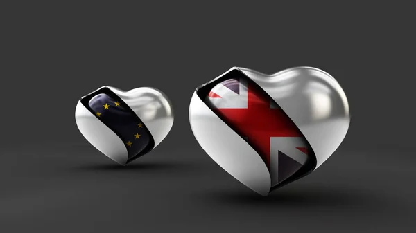 İngiltere ve AB soyut kalbinde 3D çizim bayrağı — Stok fotoğraf