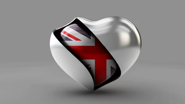 3D-Illustration Flagge des Vereinigten Königreichs im abstrakten Herzen — Stockfoto
