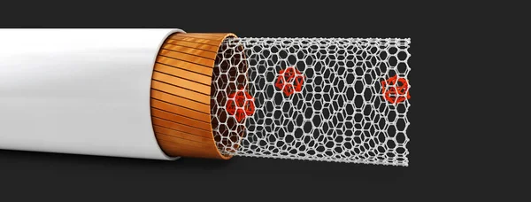 3D Illustration der Struktur von Kohlenstoff-Nanoröhren in der Innenansicht Illustration. — Stockfoto
