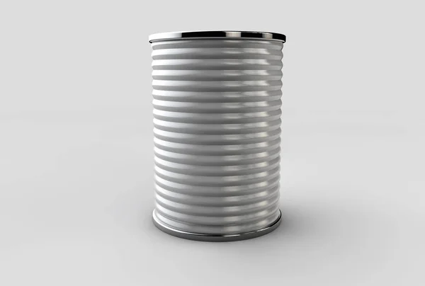 Caja de lata puede embalaje contenedor aislado 3d ilustración sobre fondo gris —  Fotos de Stock