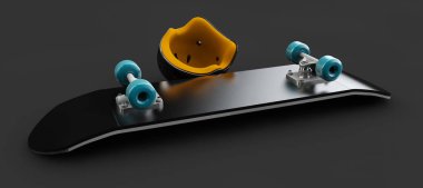 Kaykay whit kask paten güverte izole gösteren resim