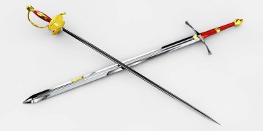 Ortaçağ şövalye kılıcı illüstrasyon izole teslim