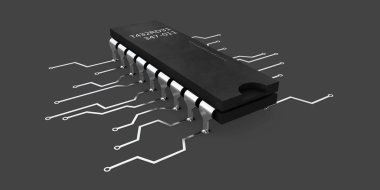 Bilgisayar izole mikroçip siyah arka plan resmi