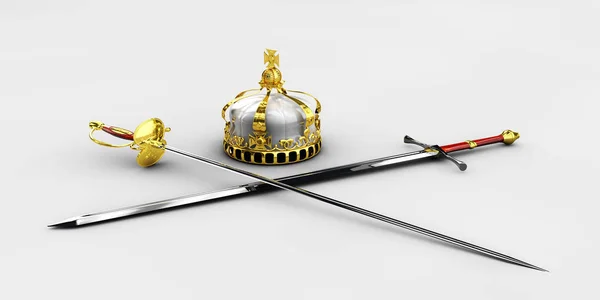 左利きの中世の騎士の剣、および王冠イラスト分離 — ストック写真