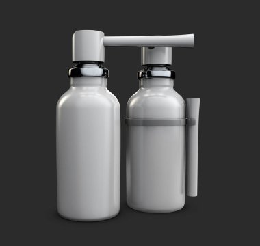 siyah arka plan üzerine izole 3d resimde boğaz spreyi. Kırpma yolu ile