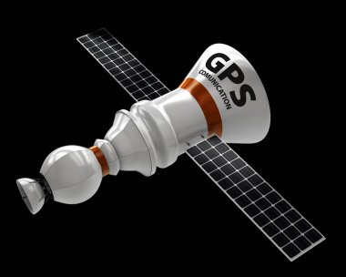 GPS uydu. 3D çizim düz. Kablosuz uydu teknolojisi. Dünya küresel net.