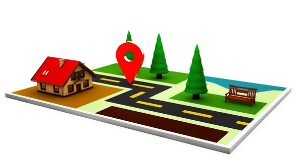 Ilustración 3d de Street Map con iconos GPS. Navegación —  Fotos de Stock