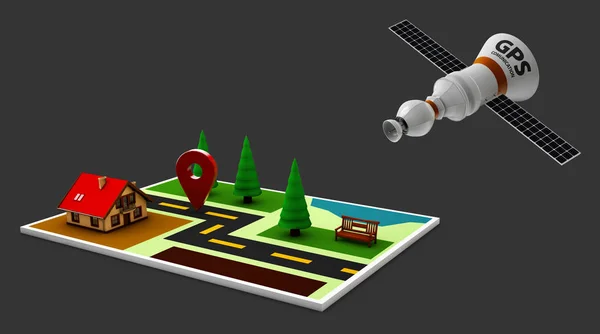 3D απεικόνιση του χάρτη Street με Gps εικονίδια και δορυφορική. Πλοήγηση — Φωτογραφία Αρχείου