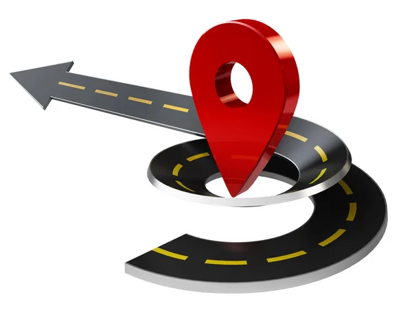 Gps simgeleri ile eğri yol 3D Illustration. Gezinti — Stok fotoğraf