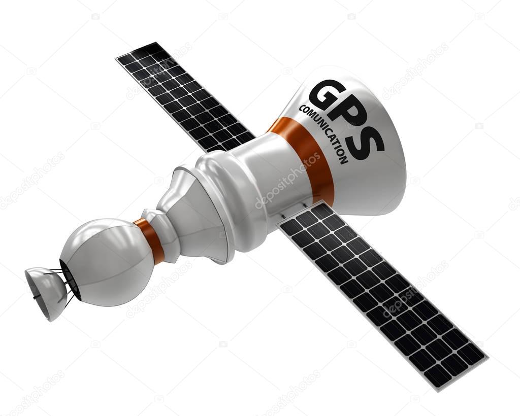 GPS satellite. Flat 3d illustration. Wireless satellite technology. World global net.