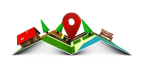 3d Illustrazione della mappa stradale con icone GPS. Navigazione — Foto Stock