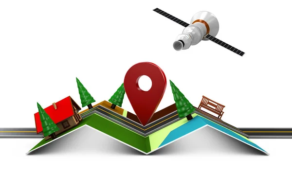 Ilustração 3d do mapa de rua com ícones GPS. Navegação — Fotografia de Stock