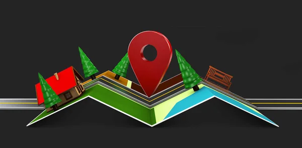 3d Illustration of Street Map with GPS Icons. Navigation