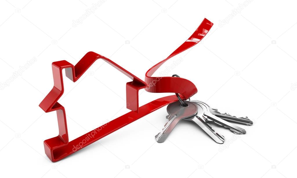 3d Illustration of Real estate agent with house band model and keys