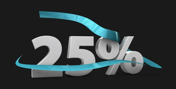 3D ilustrace šedé sleva 25 %. Ilustrace pro propagaci sleva prodej reklamy. izolovaná černá — Stock fotografie