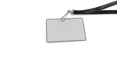 Boş adı bagde dantel mockup, 3d çizim. Düz boş namebadge pamuk bant ile alay etmek yukarıya.