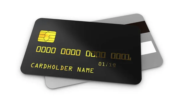 3D-Abbildung der detaillierten schwarzen Kreditkarte isoliert auf weißem Hintergrund — Stockfoto