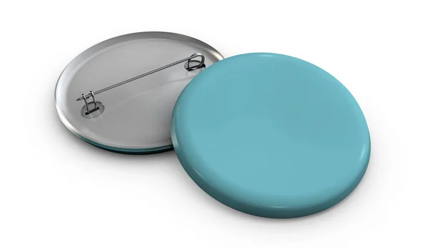 Ilustración 3d de maqueta de pila de insignia de botón azul en blanco, blanco aislado — Foto de Stock