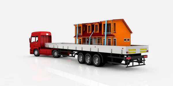 Wereld brede lading vervoer concept. Hause aan boord van de vrachtwagen, 3d illustratie — Stockfoto