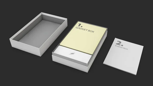 3D απεικόνιση του άνοιξε γκρι λογισμικό πακέτο κουτί για το προϊόν σας σε μαύρο φόντο — Φωτογραφία Αρχείου