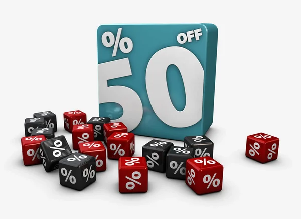 Blauwe blokjes met procenten op een witte achtergrond. 3D illustratie voor kortingen en sales. — Stockfoto
