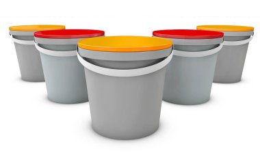 plastik kova 3D Illustration. Ürün Ambalaj için gıda, gıda veya boyalar