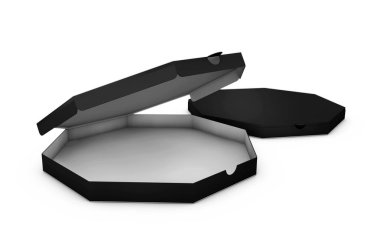 beyaz izole 3d çizim Pizza kutusu.
