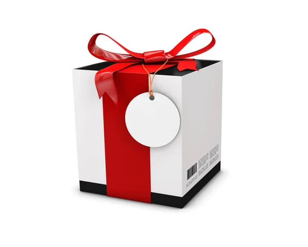 3D illustratie van witte geschenkdoos met een rood lint en een strik — Stockfoto
