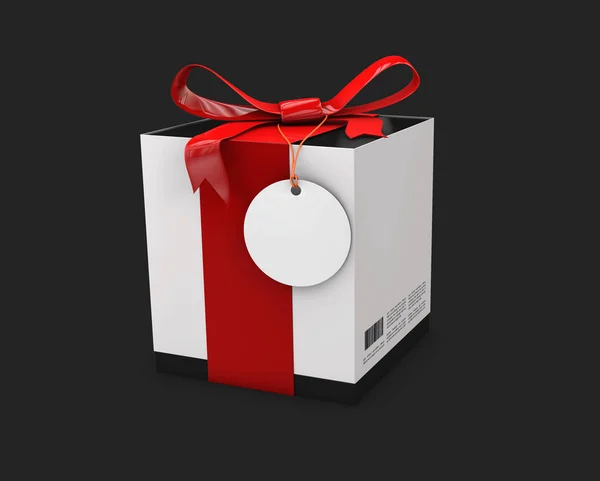 3D illustratie van witte geschenkdoos met een rood lint en een boog geïsoleerd zwart — Stockfoto