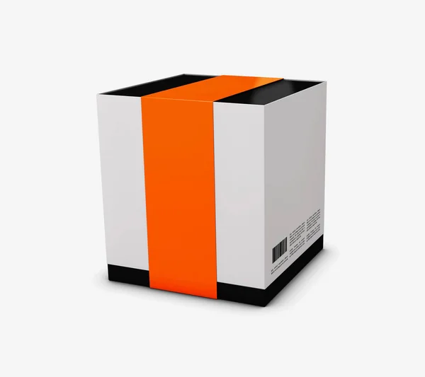 3D illustration av vit presentask med ett orange band och en rosett — Stockfoto