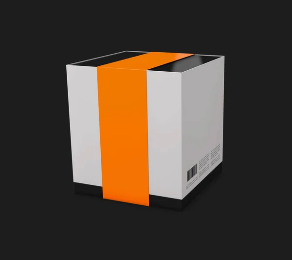 オレンジのリボンと弓が分離された黒の白いギフト ボックスの 3 d イラストレーション — ストック写真