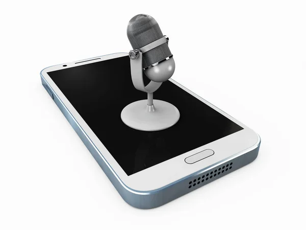 Старовинний срібний мікрофон на телефоні ізольовано на білому тлі — стокове фото