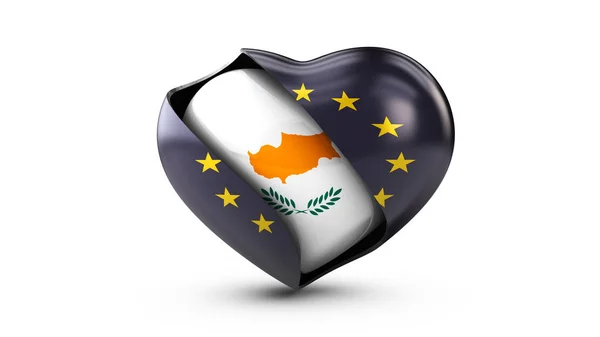 AB bayrağı ve Kıbrıs bayrağı 3D illüstrasyon izole beyaz — Stok fotoğraf