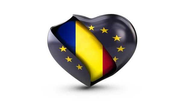 AB bayrağı ve Romanya, bayrağı 3D illüstrasyon izole beyaz — Stok fotoğraf