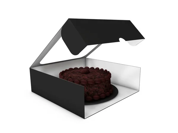 3D illustratie van Open Paper Box voor koekjes of gebak op witte achtergrond — Stockfoto